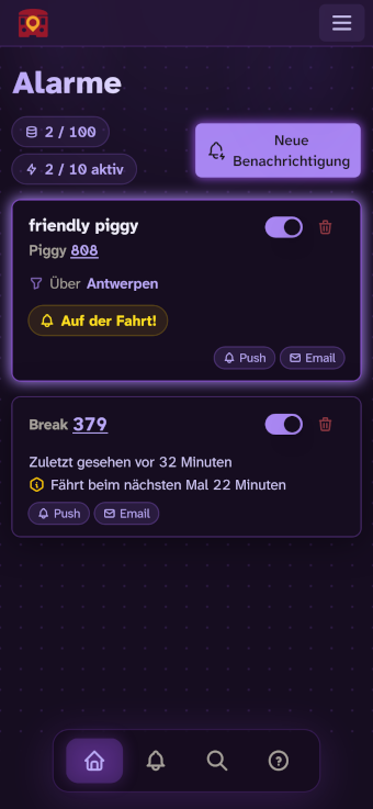 Traintrack-App auf dem Smartphone mit Live-Zugstatus